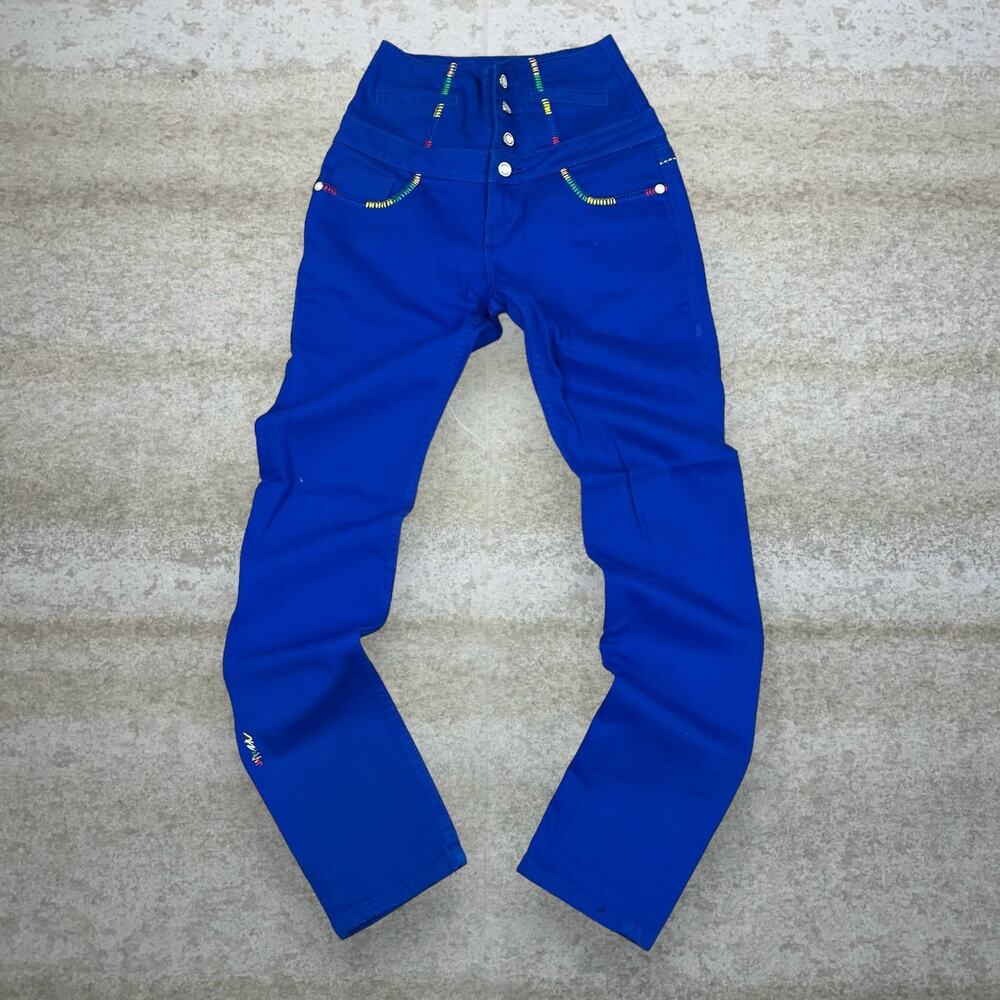 Vintage Y2K Coogi Jeans 30x30 High Waisted Royal Blue Multicolor Embroidery - Picture 2 of 5